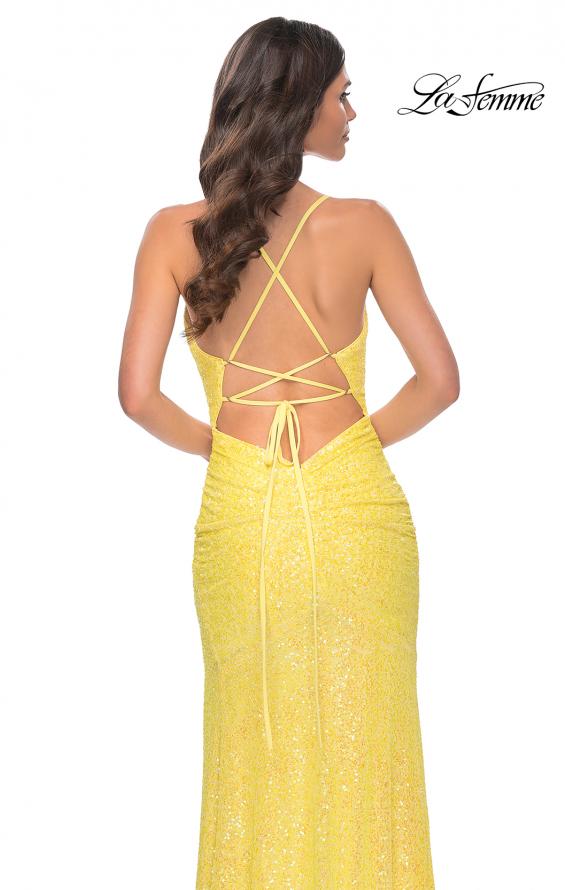 Picture of: Stretch Sequin Fitted Prom Dress with Open Back in Yellow, Style: 32330, Detail Picture 4