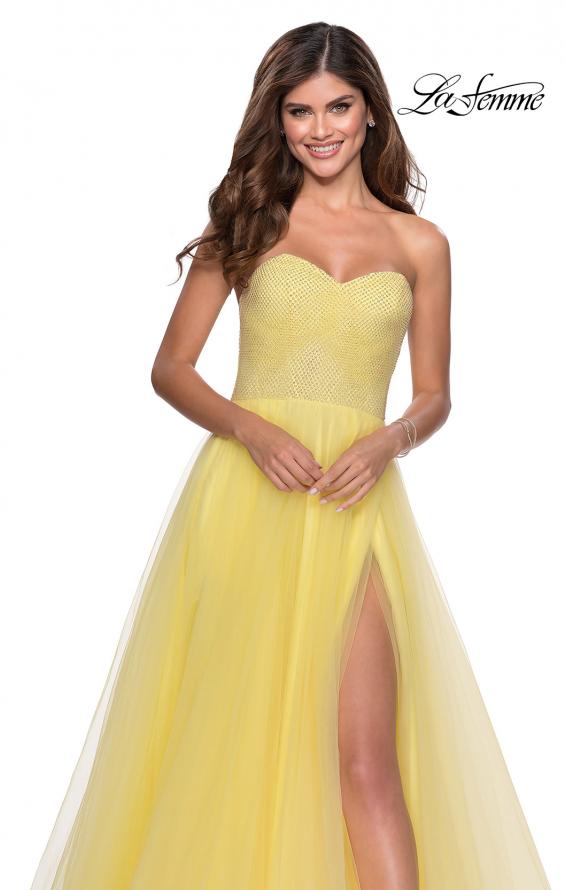 Picture of: Tulle A-line Ball Gown with Net Beaded Bodice in Yellow, Style: 28559, Detail Picture 7