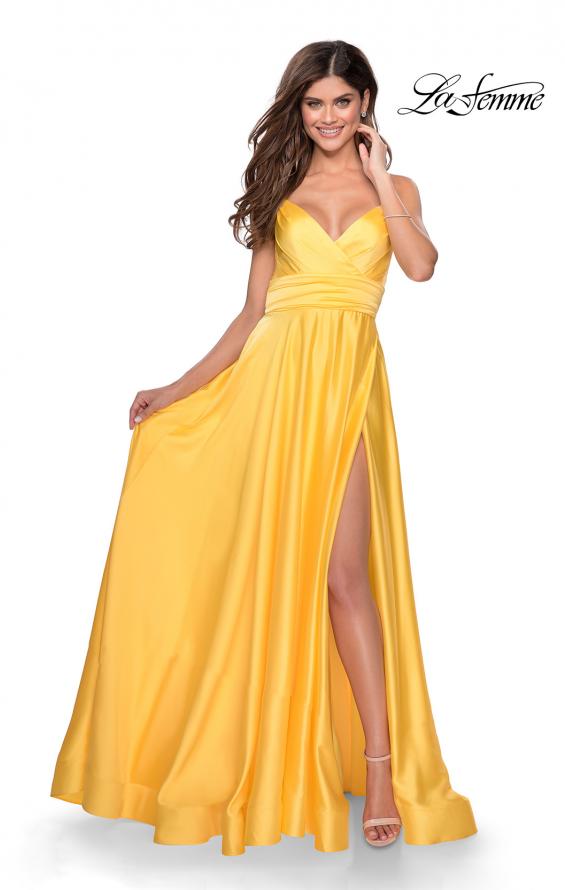 Picture of: Elegant Satin Prom Gown with Empire Waist in Yellow, Style: 28571, Detail Picture 7