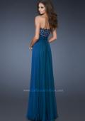 Picture of: A-line Chiffon Gown with Sequin Bodice and Beading in Blue, Style: 18581, Back Picture