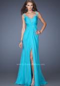 Picture of: Fitted Prom Dress with Ruched Bodice and Center Slit in Blue, Style: 19881, Main Picture