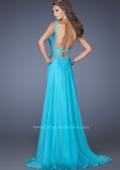 Picture of: Fitted Prom Dress with Ruched Bodice and Center Slit in Blue, Style: 19881, Back Picture
