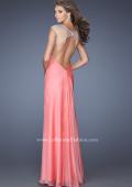 Picture of: Sweetheart Chiffon Gown with Sheer Cap Sleeves and Slit in Pink, Style: 19883, Back Picture