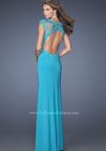 Picture of: Long Prom Dress with High Neck and Jeweled Lace in Blue, Style: 19918, Back Picture