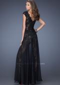 Picture of: Lace Romper with Sheer Chiffon Skirt Overlay in Black, Style: 20010, Back Picture