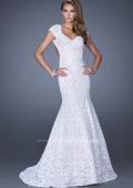 Picture of: Cap Sleeve Lace Mermaid Dress with Open Back in White, Style: 20117, Detail Picture 2