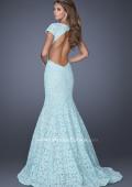 Picture of: Cap Sleeve Lace Mermaid Dress with Open Back in Blue, Style: 20117, Detail Picture 6