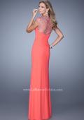 Picture of: Cap Sleeve Gathered Bodice Prom Dress with Stones in Coral, Style: 21246, Back Picture