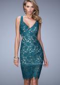 Picture of: V Neck Cocktail Dress with Cut Outs and Lace Overlay in Green, Style: 21815, Main Picture