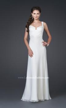 Picture of: Elegant Satin Gown with Corset Top and Beaded Waist in White, Style: 15283, Main Picture