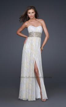 Picture of: Strapless Chiffon Gown with Beaded Waist and Front Slit in White, Style: 16372, Main Picture