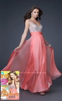 Picture of: Jewel Encrusted Prom Gown with A-line Skirt in Peach, Style: 16802, Main Picture