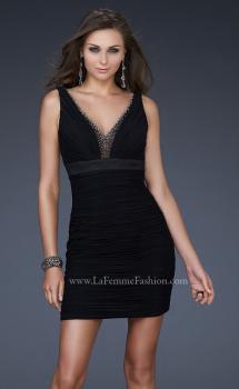 Picture of: Jersey Cocktail Dress with V Neck and Jeweled Back in Black, Style: 16952, Main Picture