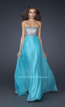 Picture of: Long Strapless Chiffon Prom Dress with Full Gathered Skirt in Aqua, Style: 17058, Main Picture