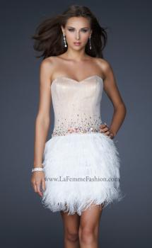 Picture of: Short Dress with Embellished Bodice and Feather Skirt in Nude, Style: 17106, Main Picture