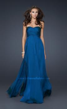 Picture of: Classic Long Chiffon Prom Gown with Pleated Detail in Navy, Style: 17111, Main Picture