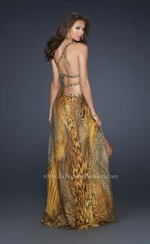 Picture of: Long Printed Prom Dress with Detailed Beaded Straps in Gold, Style: 17207, Main Picture
