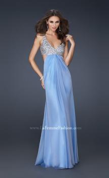 Picture of: Full Length Chiffon Gown with Beaded Bra Shaped Top in Blue, Style: 17472, Main Picture