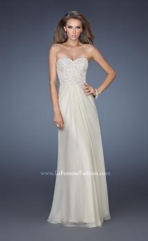 Picture of: Strapless Jeweled Prom Gown with Chiffon Overlay in Nude, Style: 18069, Main Picture