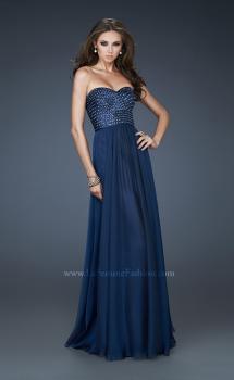 Picture of: Strapless Chiffon Gown with Sequined Bodice and Stones in Blue, Style: 18262, Main Picture