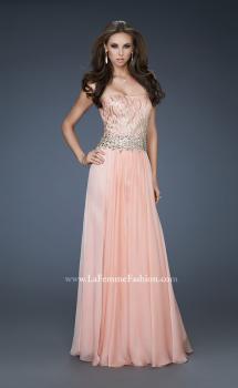 Picture of: Strapless Chiffon Gown with Beaded Bodice and Rhinestones in Orange, Style: 18273, Main Picture