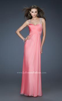 Picture of: Chic Chiffon Gown with Ruched Bodice and Open V Back in Pink, Style: 18280, Main Picture