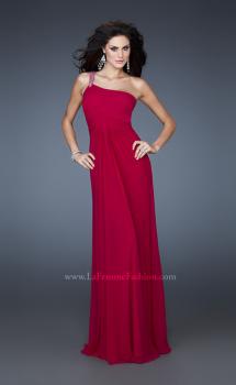 Picture of: One Shoulder Net Gown with Beaded Straps and Cut Outs in Pink, Style: 18288, Main Picture