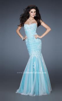 Picture of: Elegant Net Gown with Ruched Bodice and Trumpet Skirt in Blue, Style: 18365, Main Picture
