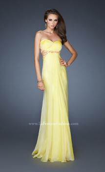 Picture of: Chiffon Gown with Gathered Bodice and Rhinestone Accents in Yellow, Style: 18509, Main Picture