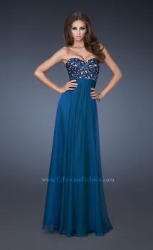 Picture of: A-line Chiffon Gown with Sequin Bodice and Beading in Blue, Style: 18581, Main Picture