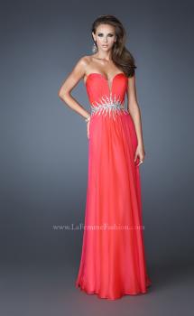 Picture of: Strapless Chiffon Dress with Ruching and Rhinestone Belt in Orange, Style: 18657, Main Picture