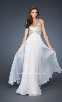 Picture of: Long Strapless Sequin Dress with Chiffon Overlay in White, Style: 18898, Main Picture