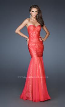 Picture of: Strapless Ruched Mermaid Dress with Sequin Underlay in Orange, Style: 18949, Main Picture