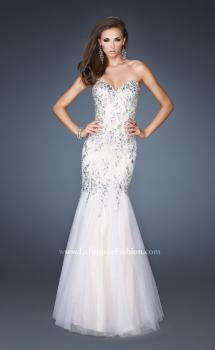 Picture of: Long Fitted Embellished Mermaid Dress with Tulle Skirt in White, Style: 19036, Main Picture
