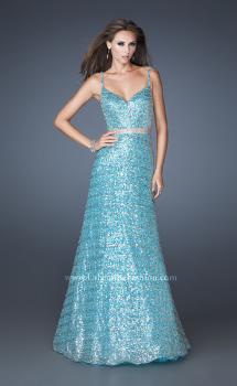 Picture of: Sequin Long Ball Gown with Beaded Belt in Blue, Style: 19136, Main Picture