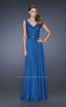 Picture of: Long Chiffon Prom Dress with an Embellished Lace Bodice in Blue, Style: 19179, Main Picture