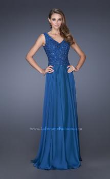 Picture of: Long Chiffon Prom Dress With Embellished Fitted Bodice in Blue, Style: 19385, Main Picture