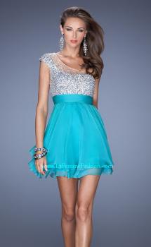 Picture of: One Shoulder Short Prom Dress with Metallic Beaded Bodice in White, Style: 19456, Main Picture