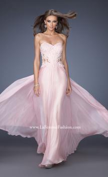 Picture of: Strapless Chiffon Prom Gown with Sheer Corset Lace Bodice in Pink, Style: 19730, Main Picture