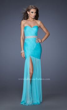 Picture of: Strapless Long Fitted Pleated Prom Dress with Sheer Skirt in Blue, Style: 19764, Main Picture