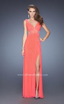 Picture of: Sleeveless Prom Gown with Beaded Lace Accents in Orange, Style: 19804, Main Picture