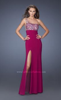 Picture of: One Shoulder Jersey Prom Dress with Stones and Sequins in Pink, Style: 19808, Main Picture