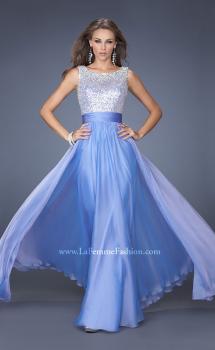 Picture of: High Scoop Neck Chiffon Dress with Sequin Fabric in Blue, Style: 19815, Main Picture