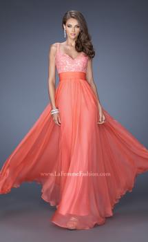 Picture of: Long Chiffon Prom Gown with Jewel Lace Bodice in Orange, Style: 19882, Main Picture