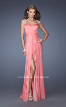 Picture of: Sweetheart Chiffon Gown with Sheer Cap Sleeves and Slit in Pink, Style: 19883, Main Picture