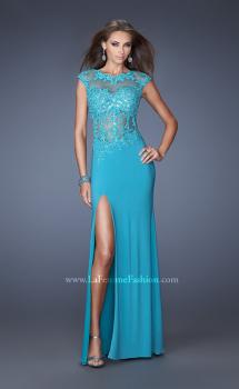 Picture of: Long Prom Dress with High Neck and Jeweled Lace in Blue, Style: 19918, Main Picture