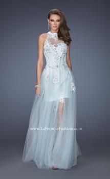 Picture of: High Neck Prom Dress with Floral and Jeweled Appliques in Blue, Style: 19970, Main Picture