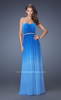 Picture of: Ombre Chiffon Dress with Jeweled Belt and Open Back in Blue, Style: 19989, Main Picture