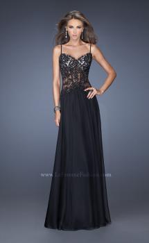 Picture of: Drop Waist Chiffon Prom Dress with Stone Adorned Lace in Black, Style: 20031, Main Picture