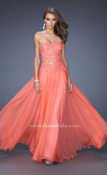 Picture of: Drop Waist Long Chiffon Prom Dress with Jeweled Lace in Orange, Style: 20108, Main Picture